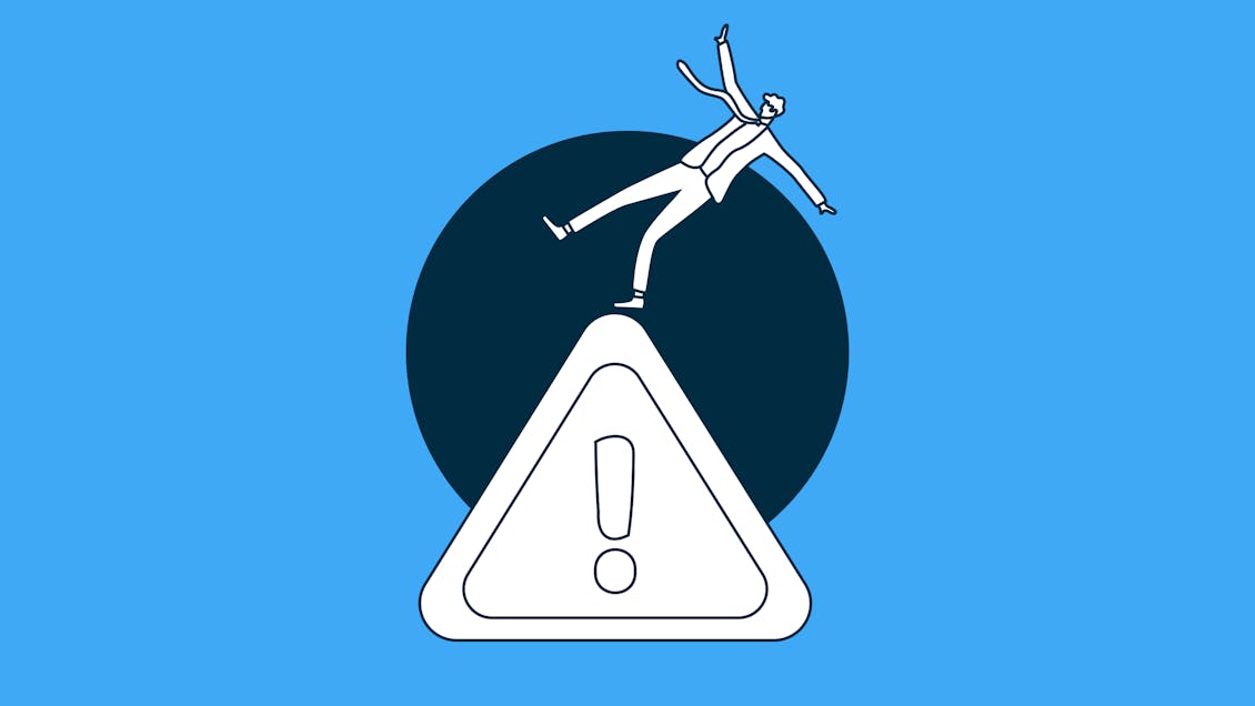 Illustration of a person slipping from a warning sign