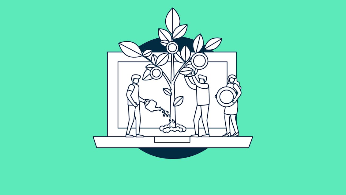 Illustration of people watering a tree 