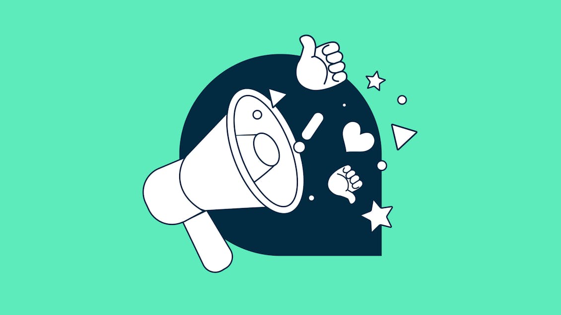 Illustration of a megaphone and positive emojis