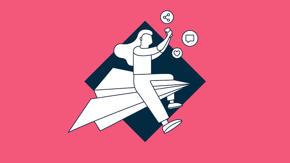 Illustration of a girl on a paper airplane