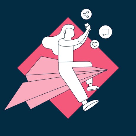 Illustration of a girl on a paper airplane