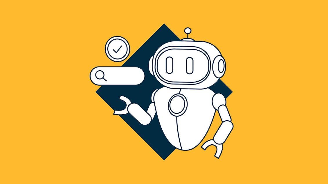 AI robot with web search icons