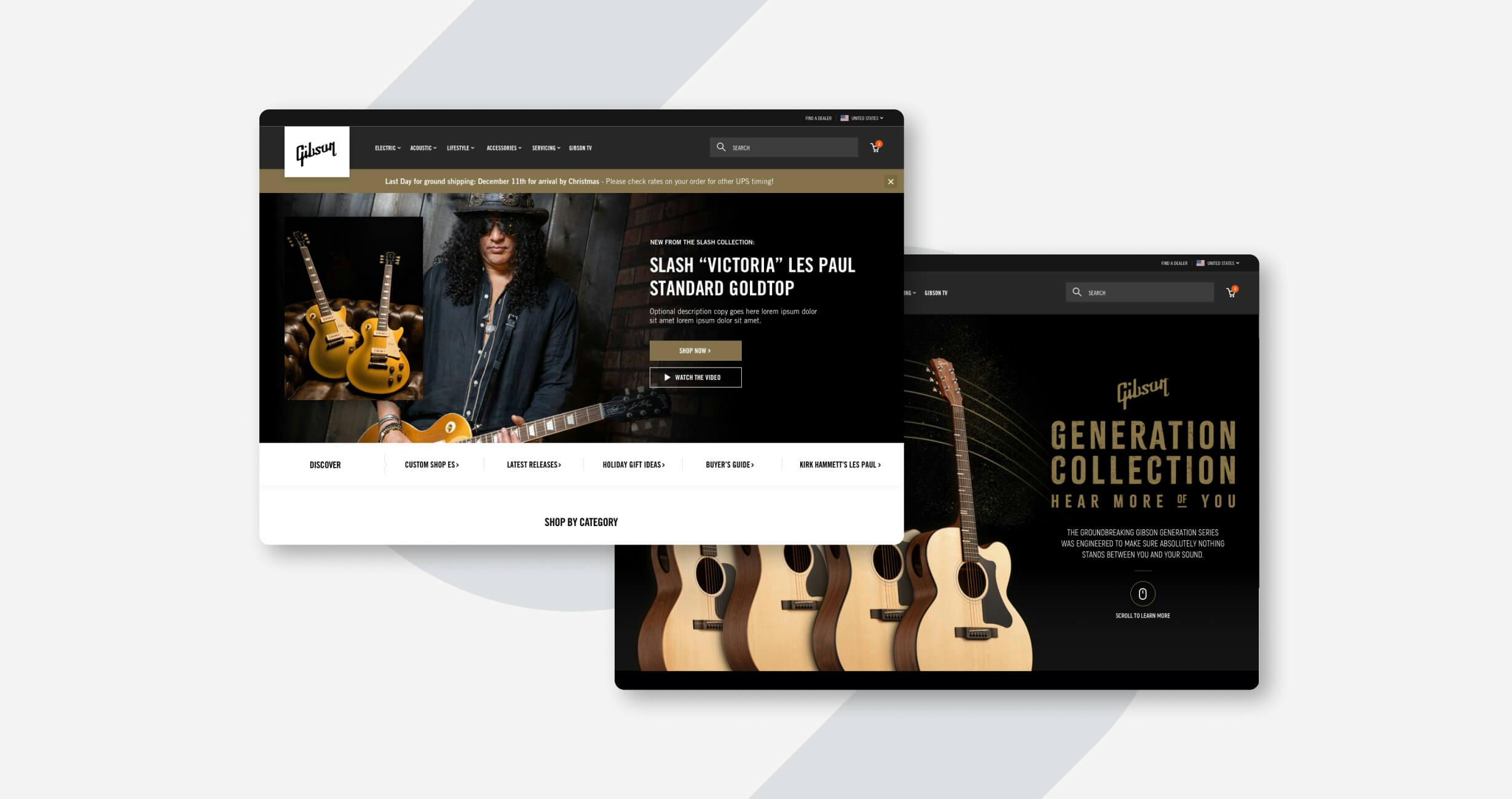 Gibson website interface