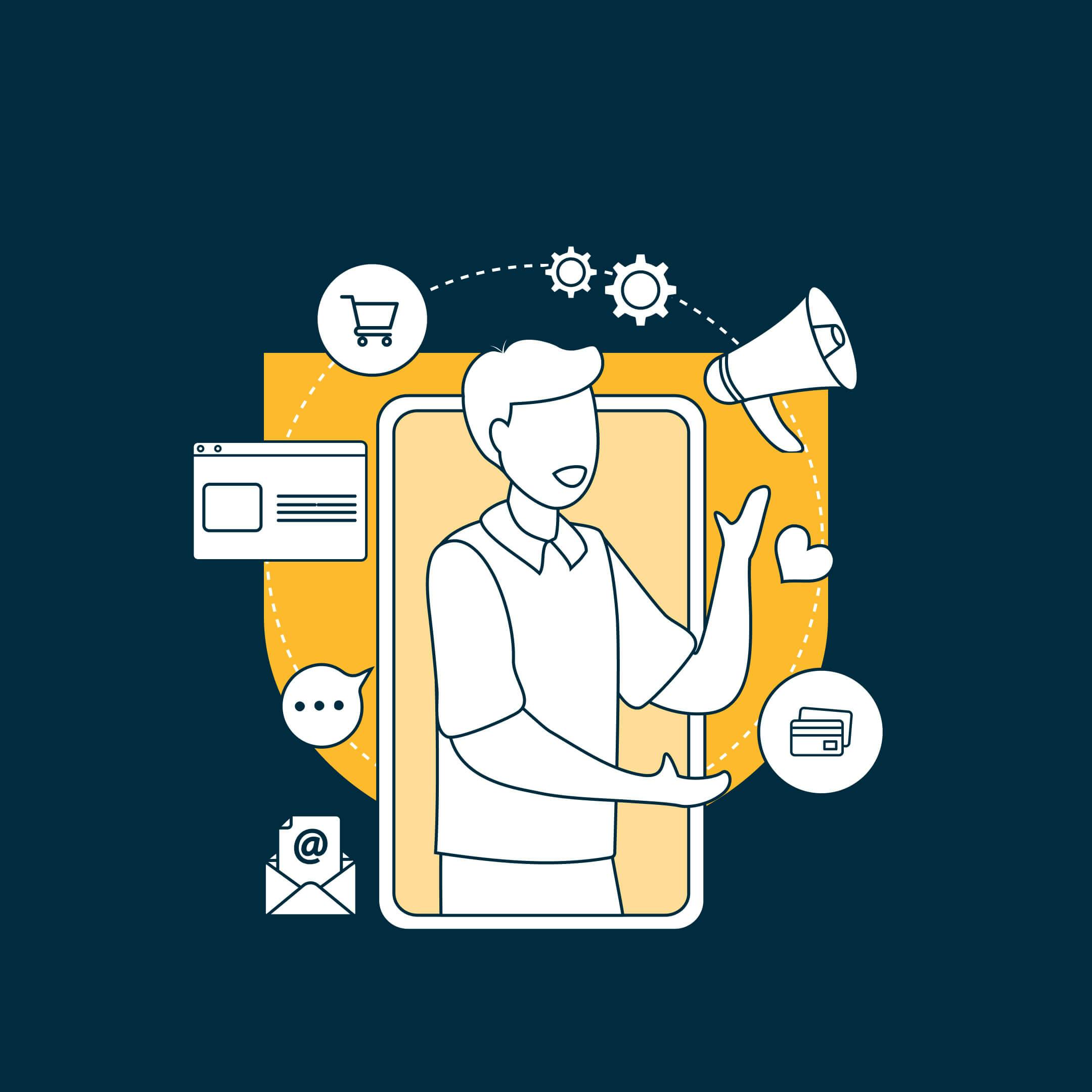 A man juggling omnichannel marketing icons