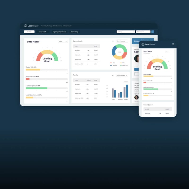 The Realogy tool an a phone and a tablet screen