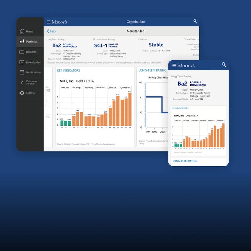 Laptop and phone screen with the Moody's site