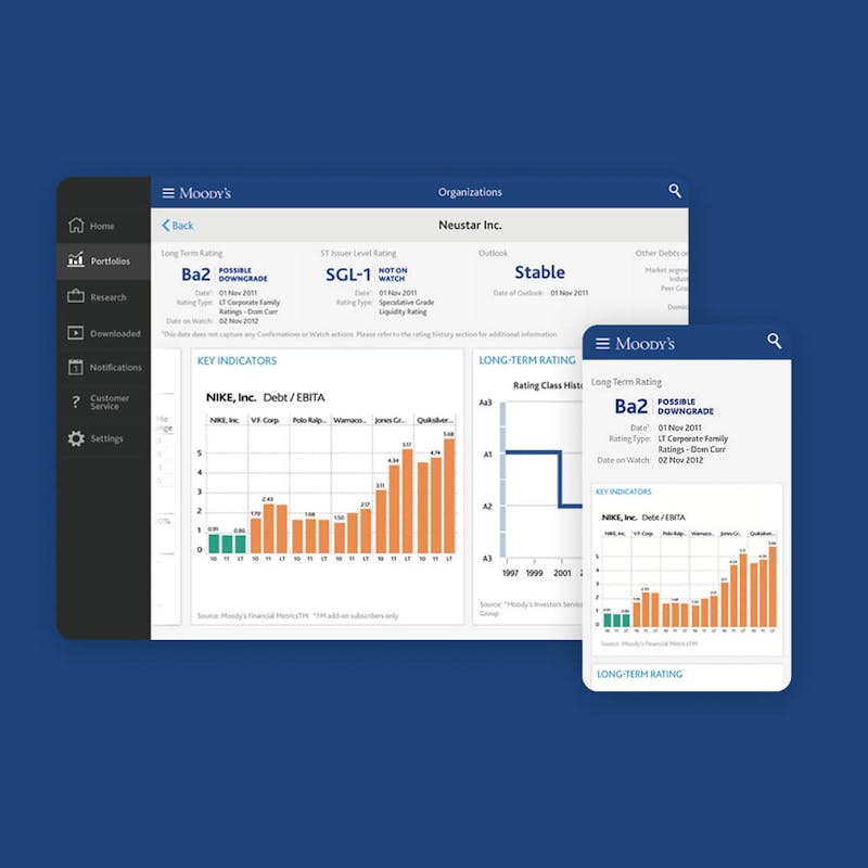 Laptop and phone screen with the Moody's site