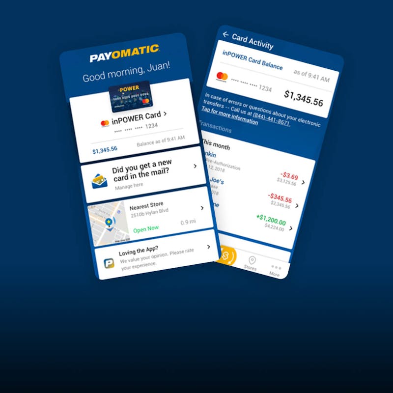 Payomatic screens on two phones