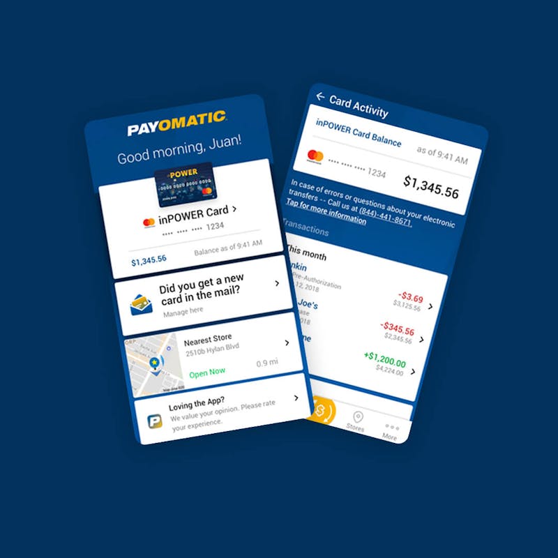 Payomatic screens on two phones