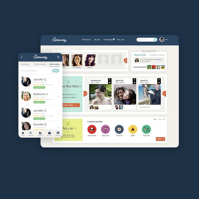 The Sittercity site on a tablet and phone screen