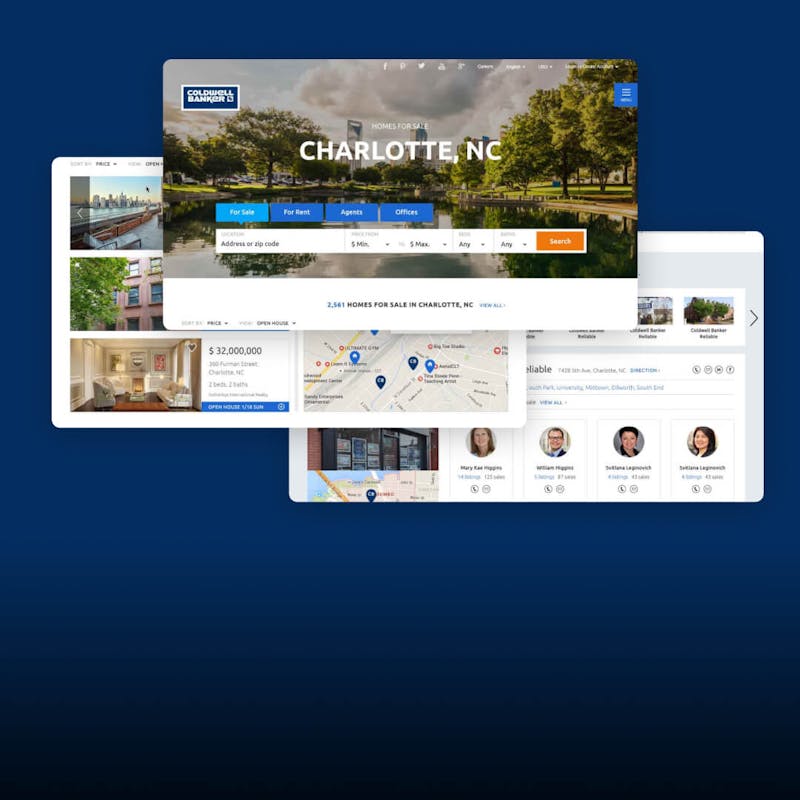 Coldwell Banker app screens on tablets