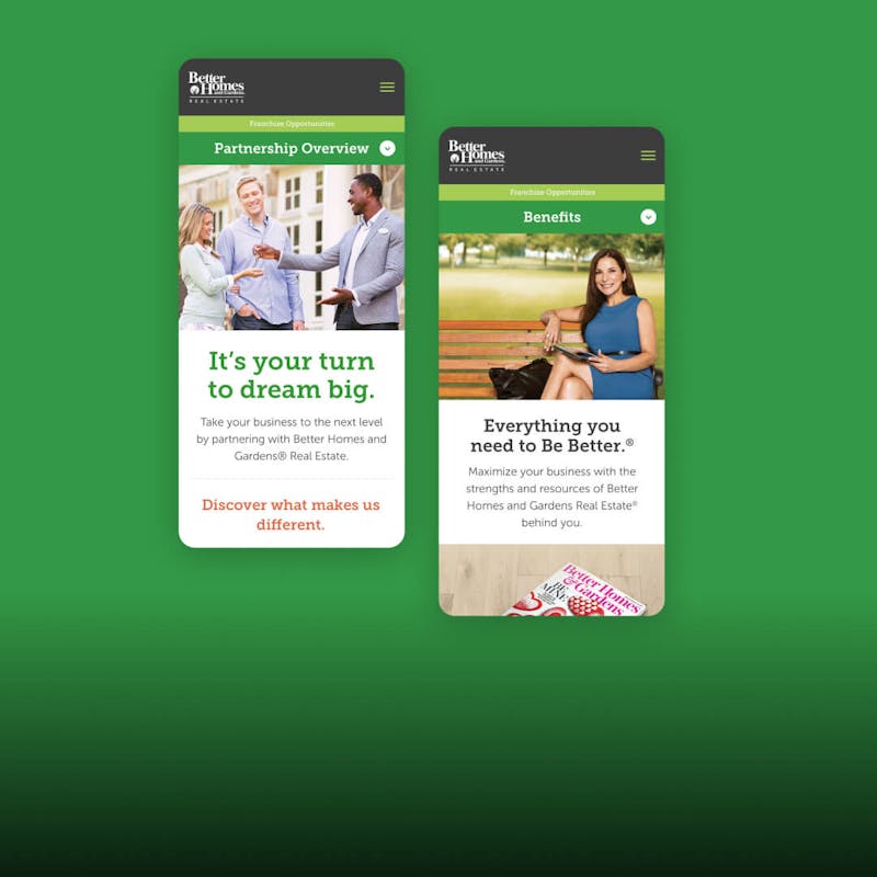 Better Homes and Gardens site on phone screens