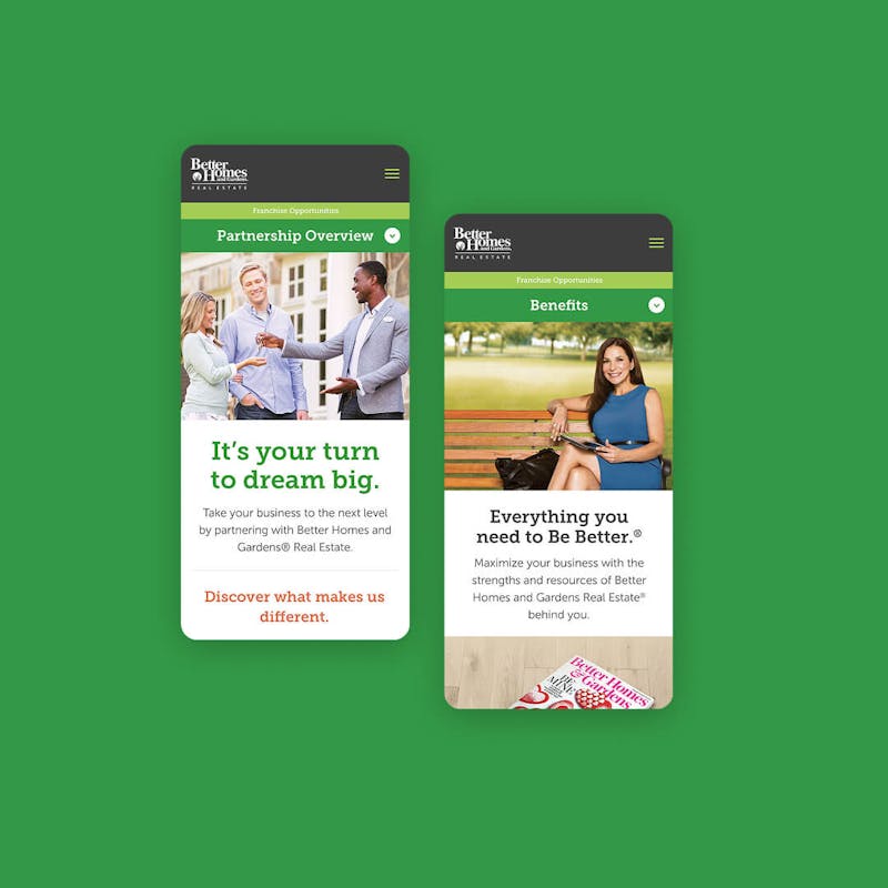 Better Homes and Gardens site on phone screens