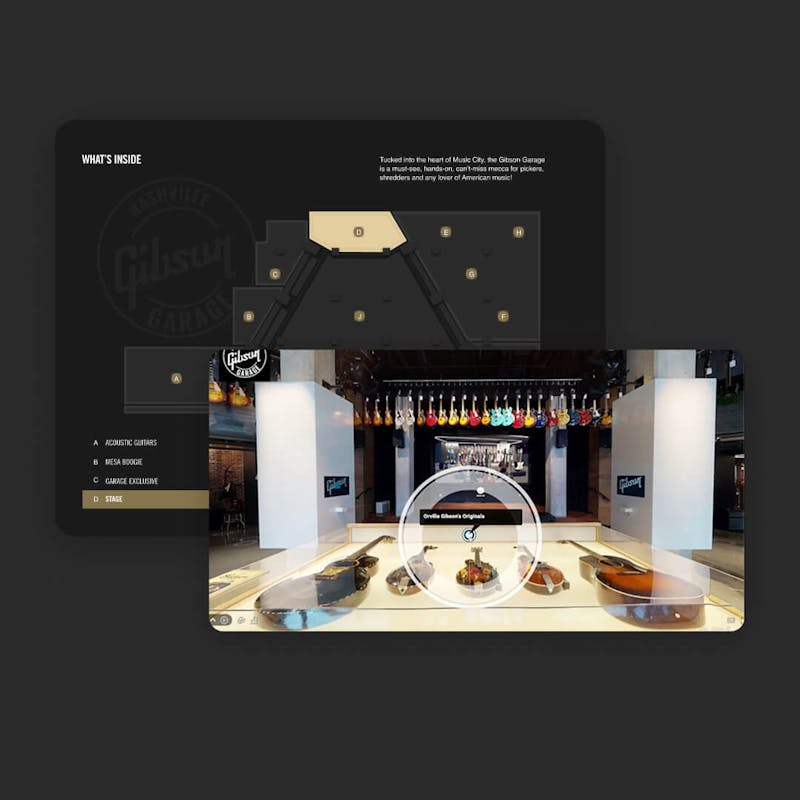 Gibson 3D virtual store experience on a tablet screens