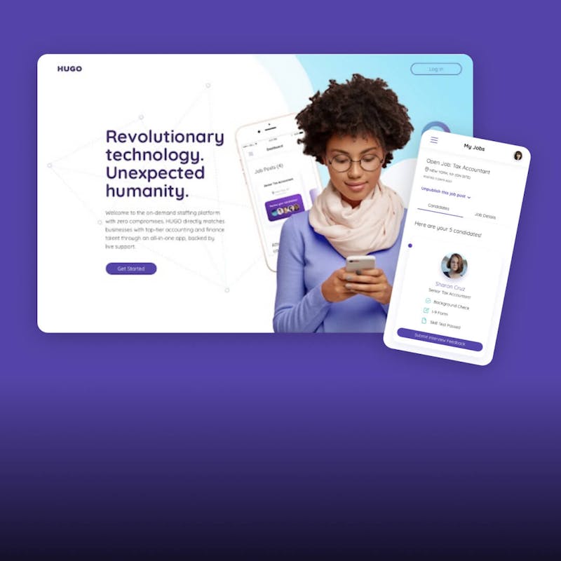 Hugo interface on a cellphone and laptop screen