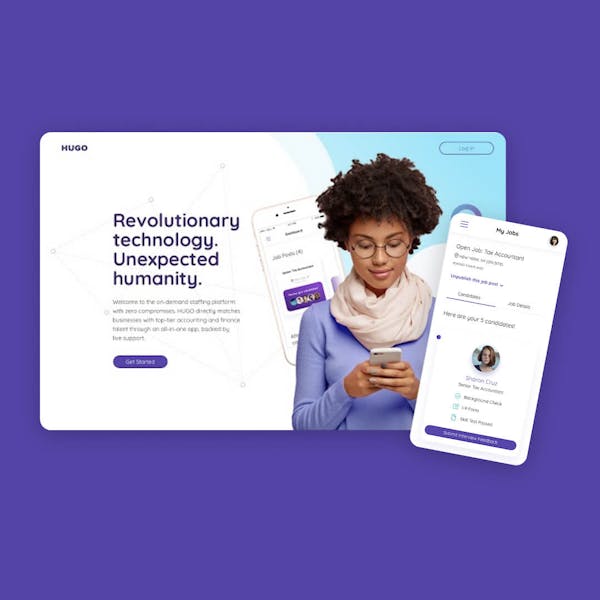 Hugo interface on a cellphone and laptop screen