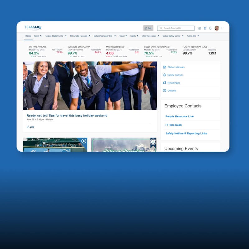 Alaska Airlines intranet screen on a laptop 