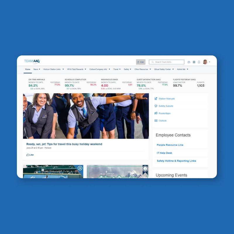 Alaska Airlines intranet screen on a laptop 