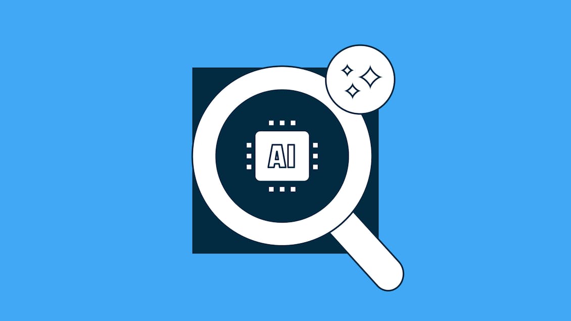 A magnifying glass looking at AI
