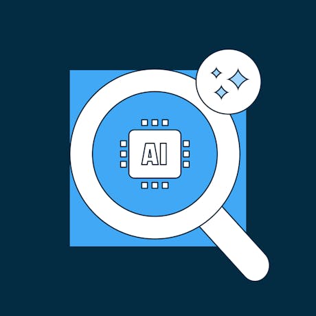 A magnifying glass looking at AI