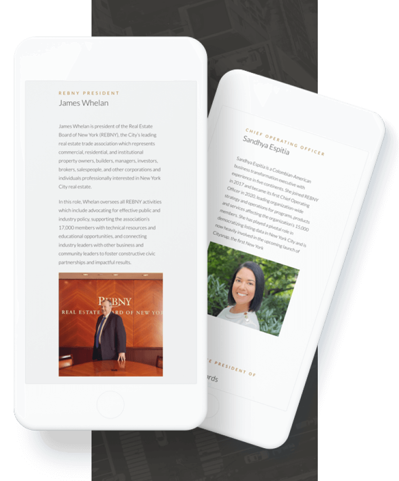 REBNY website screens on phones