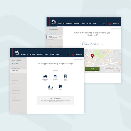 Two USAA site screens