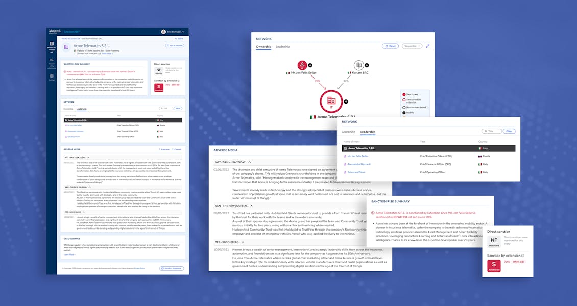 Moody's interface screens