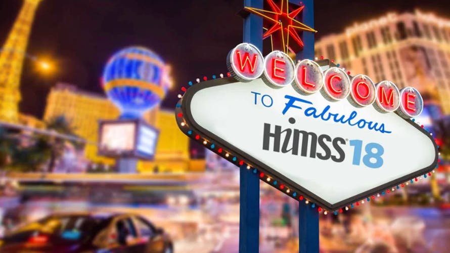 a Las Vegas billboard that says "Welcome to fabulous HIMSS 18"