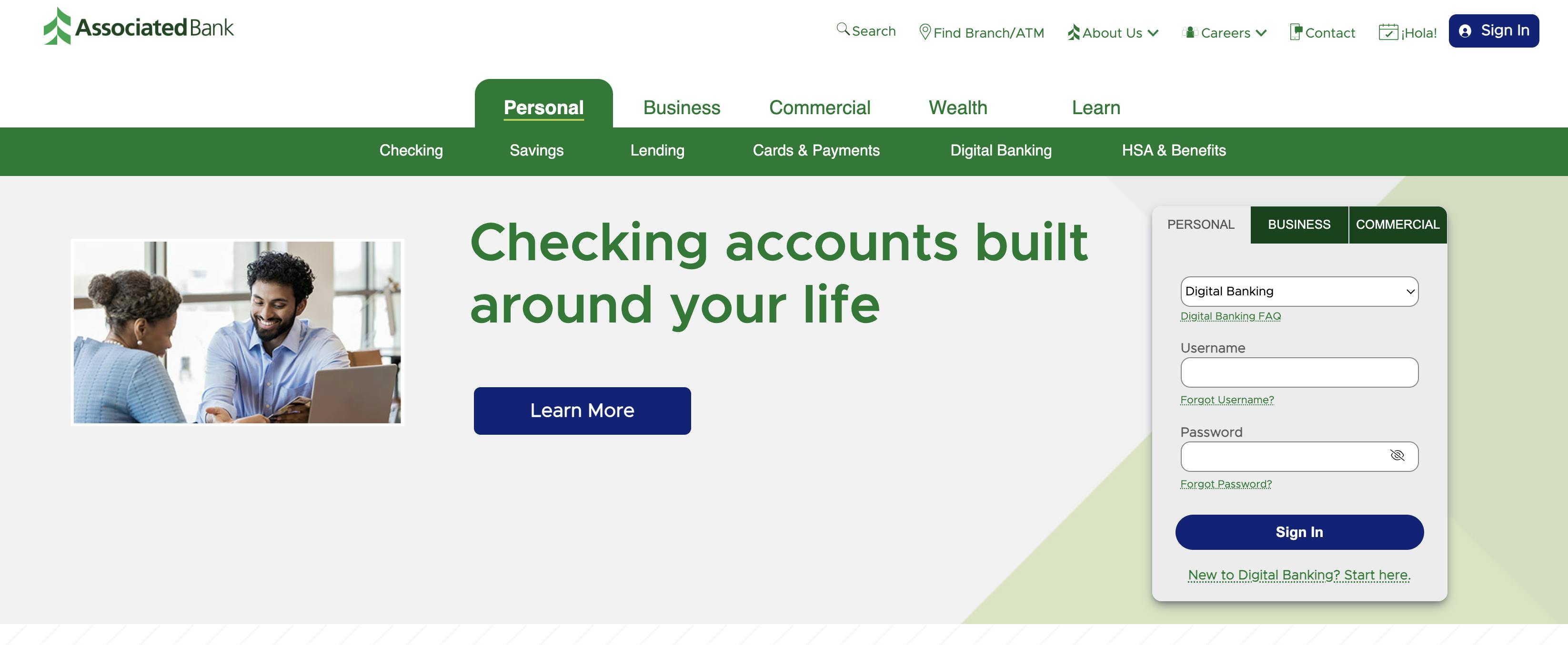 Screenshot of Associated Bank's homepage