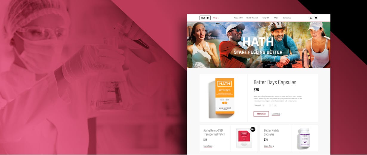 a doctor on the background and the Hath CBD site at the front