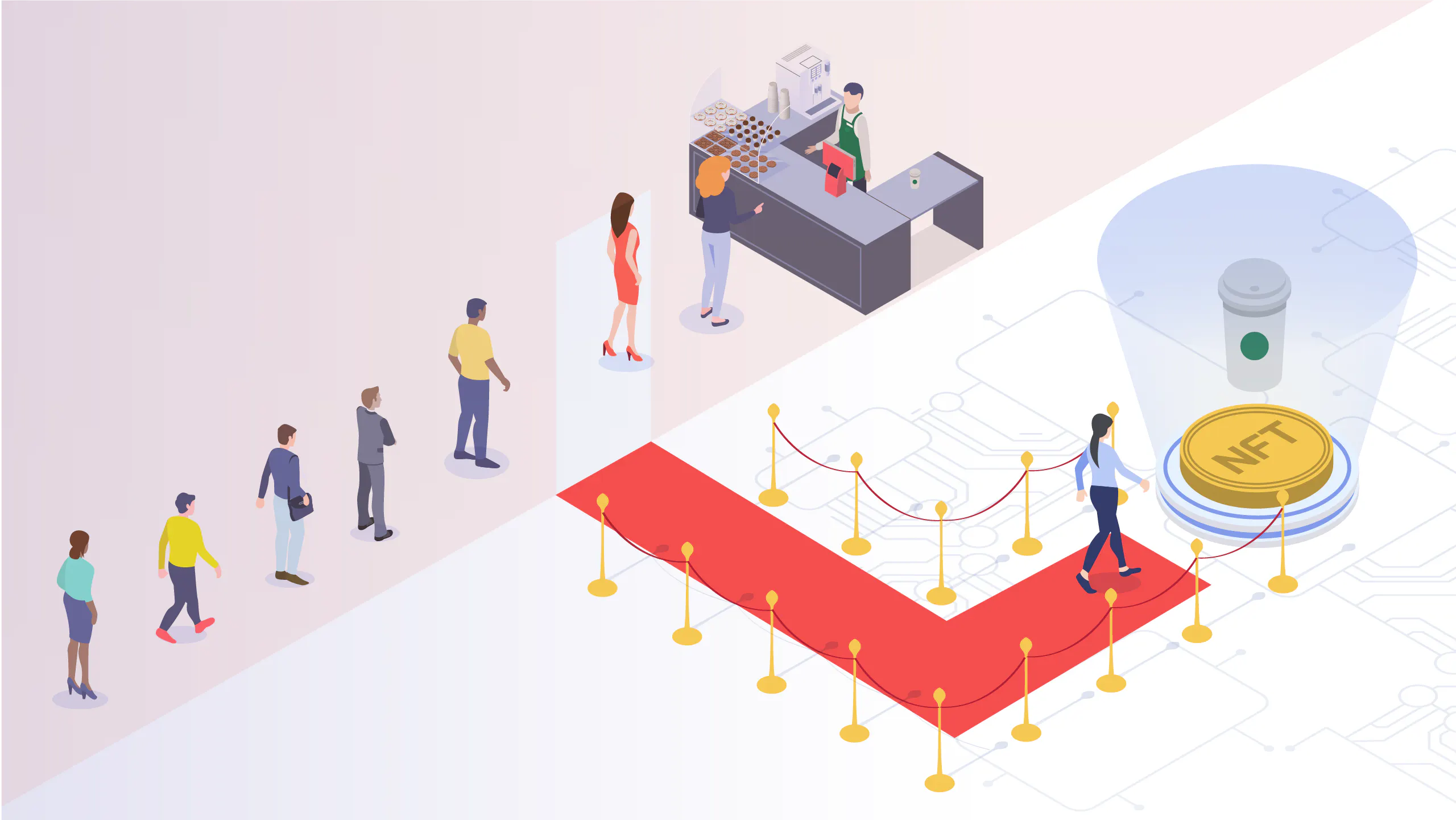 individuals lining up to enter an NFT shop