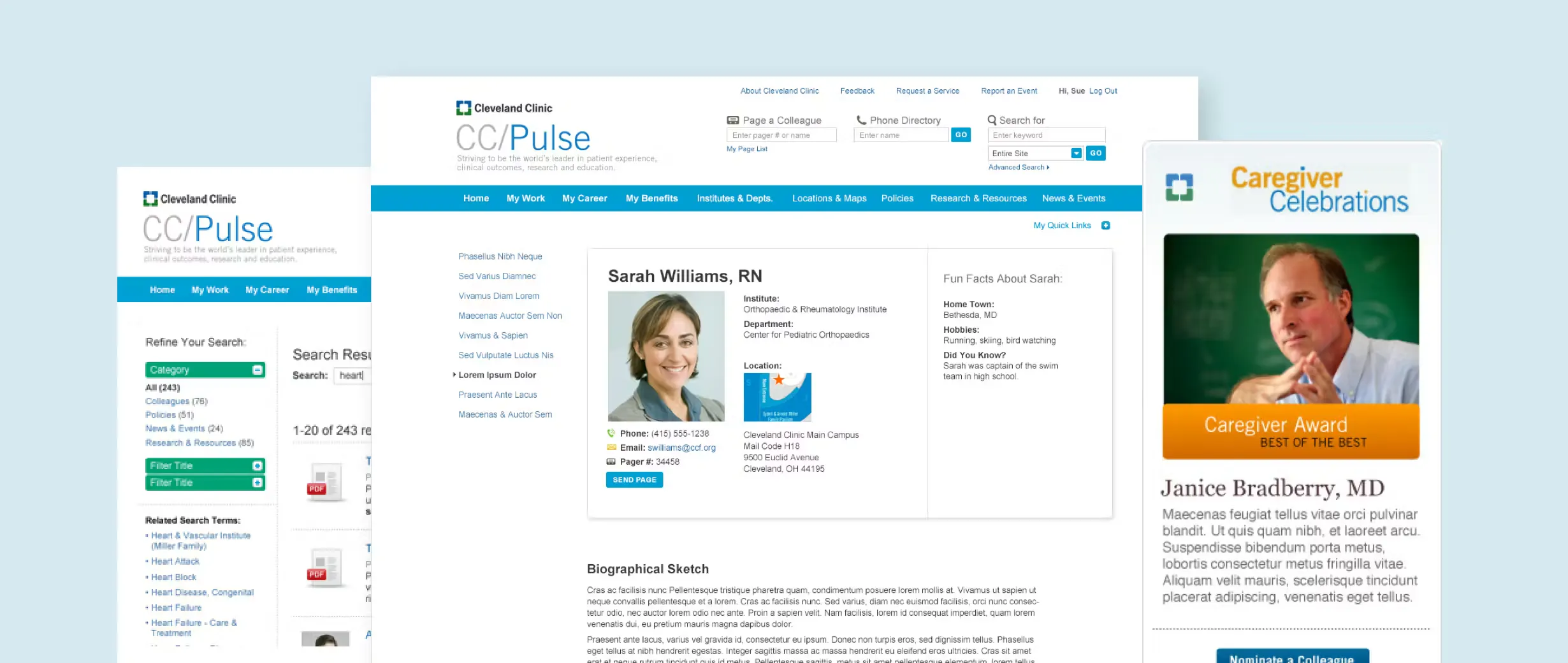 Screens of the work Modus did for Cleveland Clinic