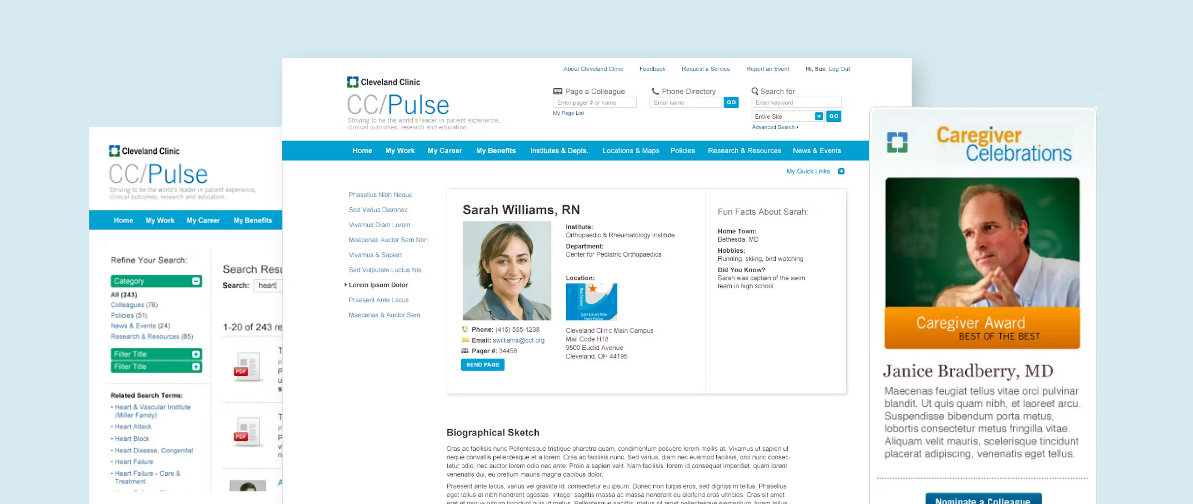 Screens of the work Modus did for Cleveland Clinic