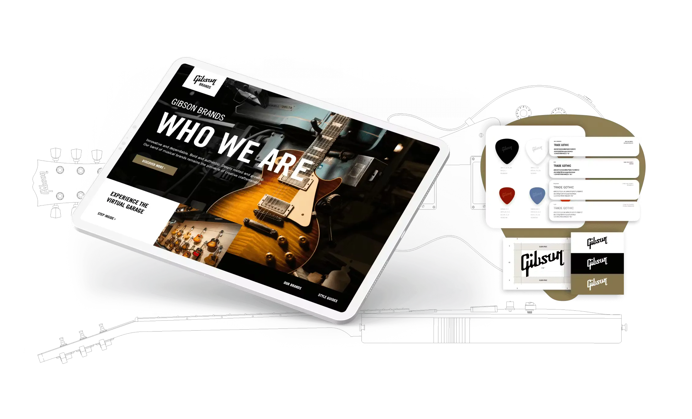 Screen of Gibson Brand Book with Gibson guitar pick