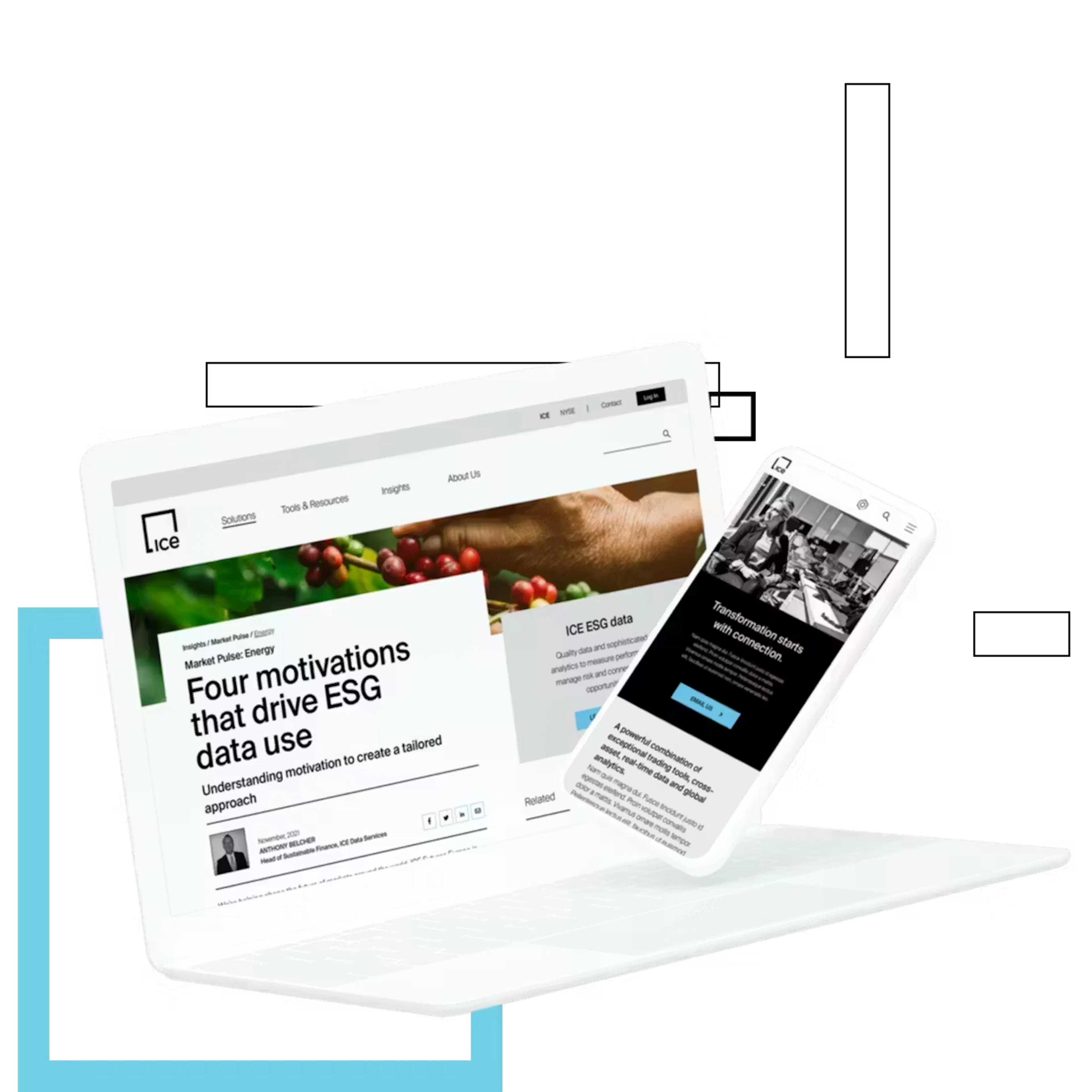 Laptop with an ICE pge on its screen, and some cubic designs on the background