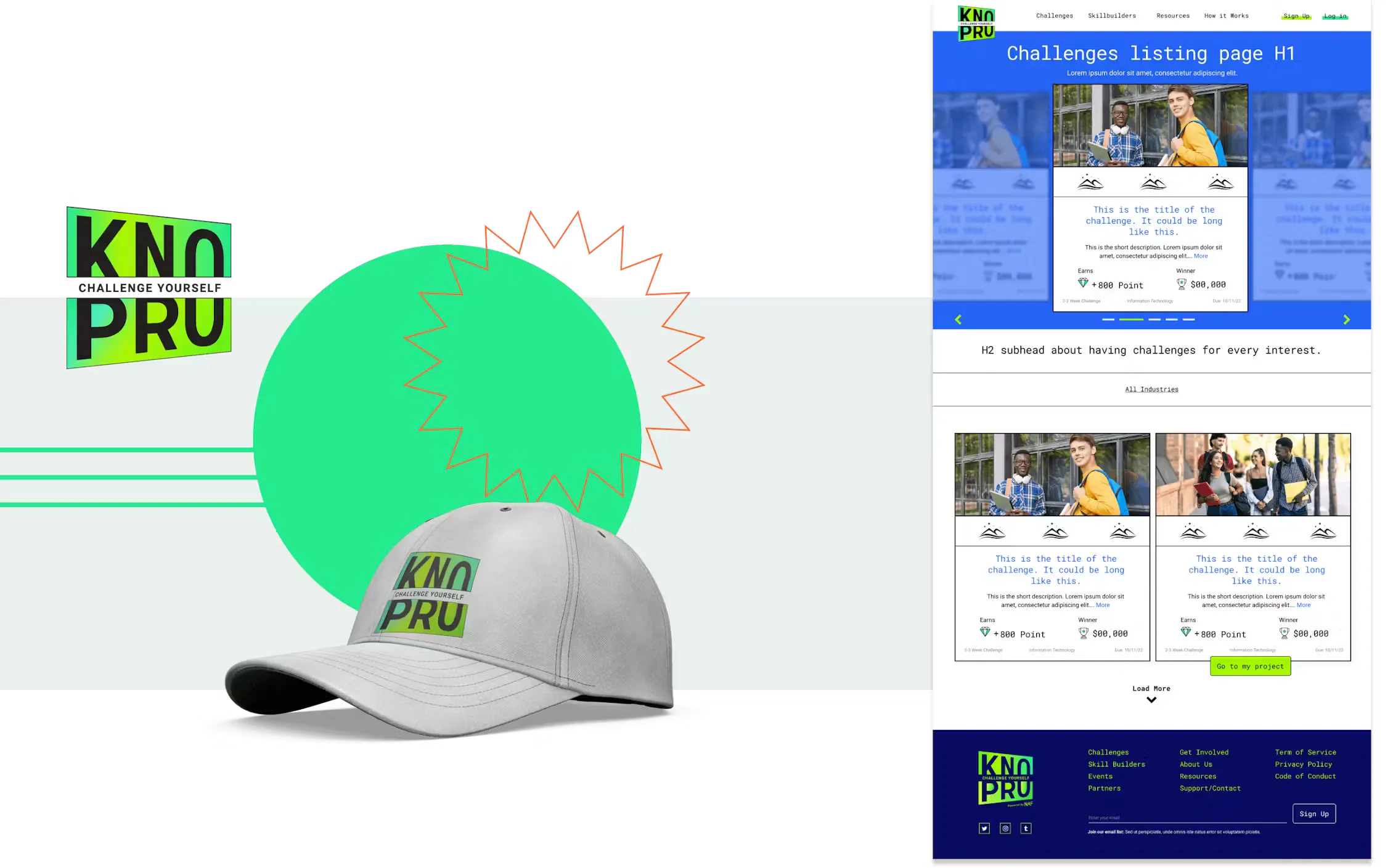 NAF KnoPro logo on a hat and a KnoPro Challenge Listing Page