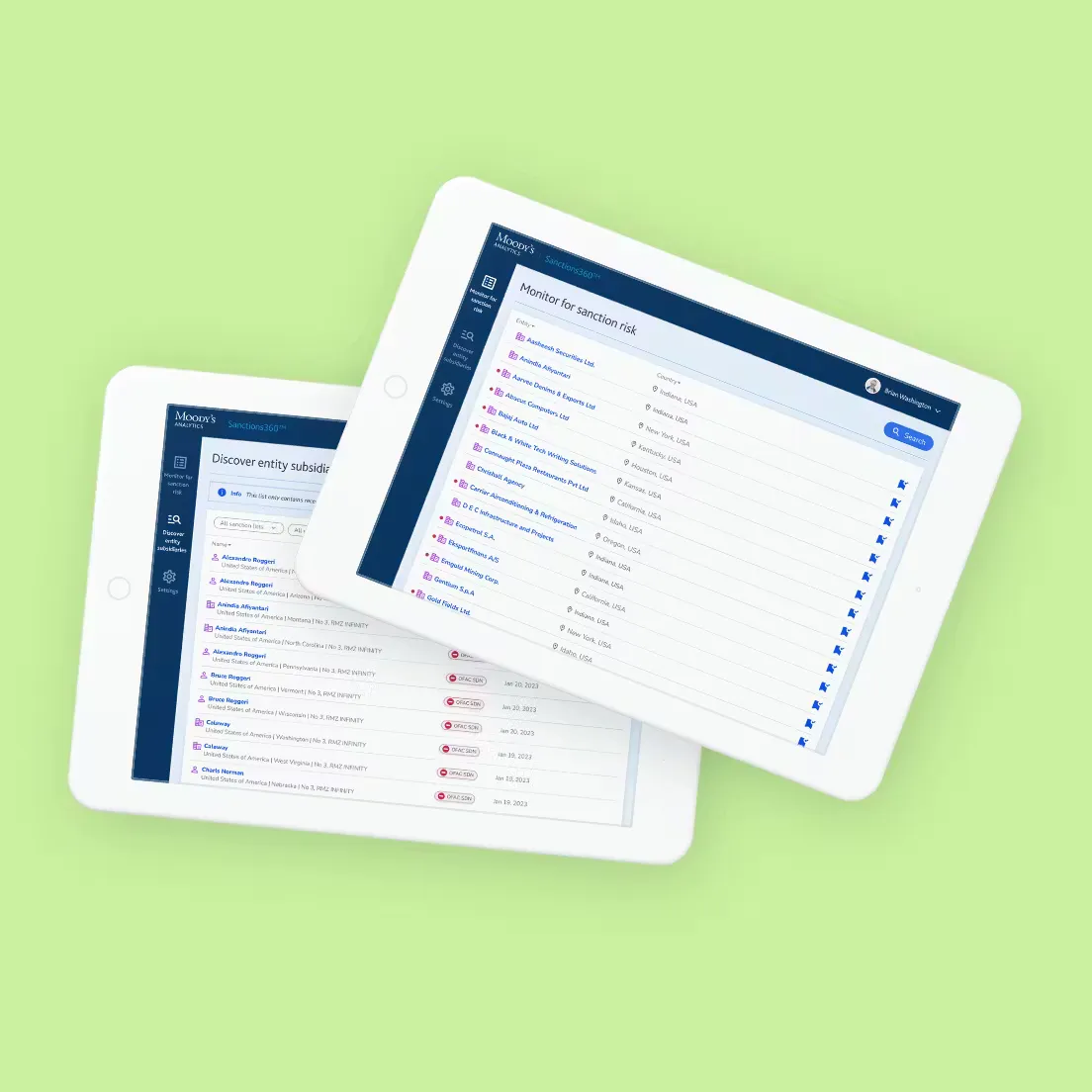 Moody's interface on tablet screens