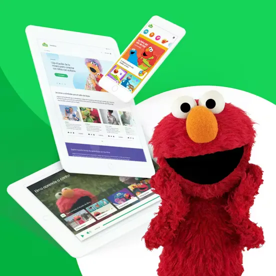 Elmo with green background and mobile devices