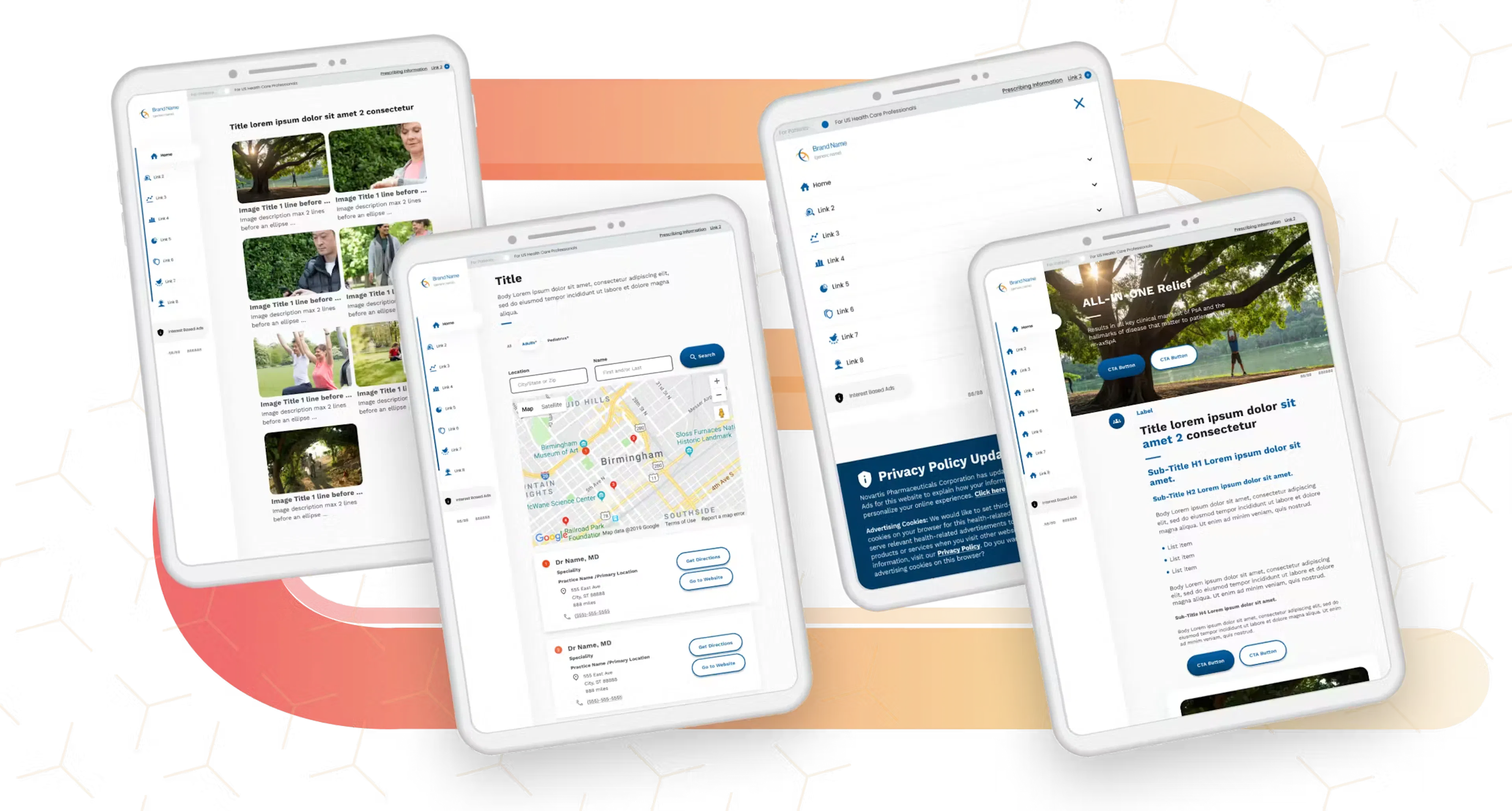 Examples of pages built using Novartis design system