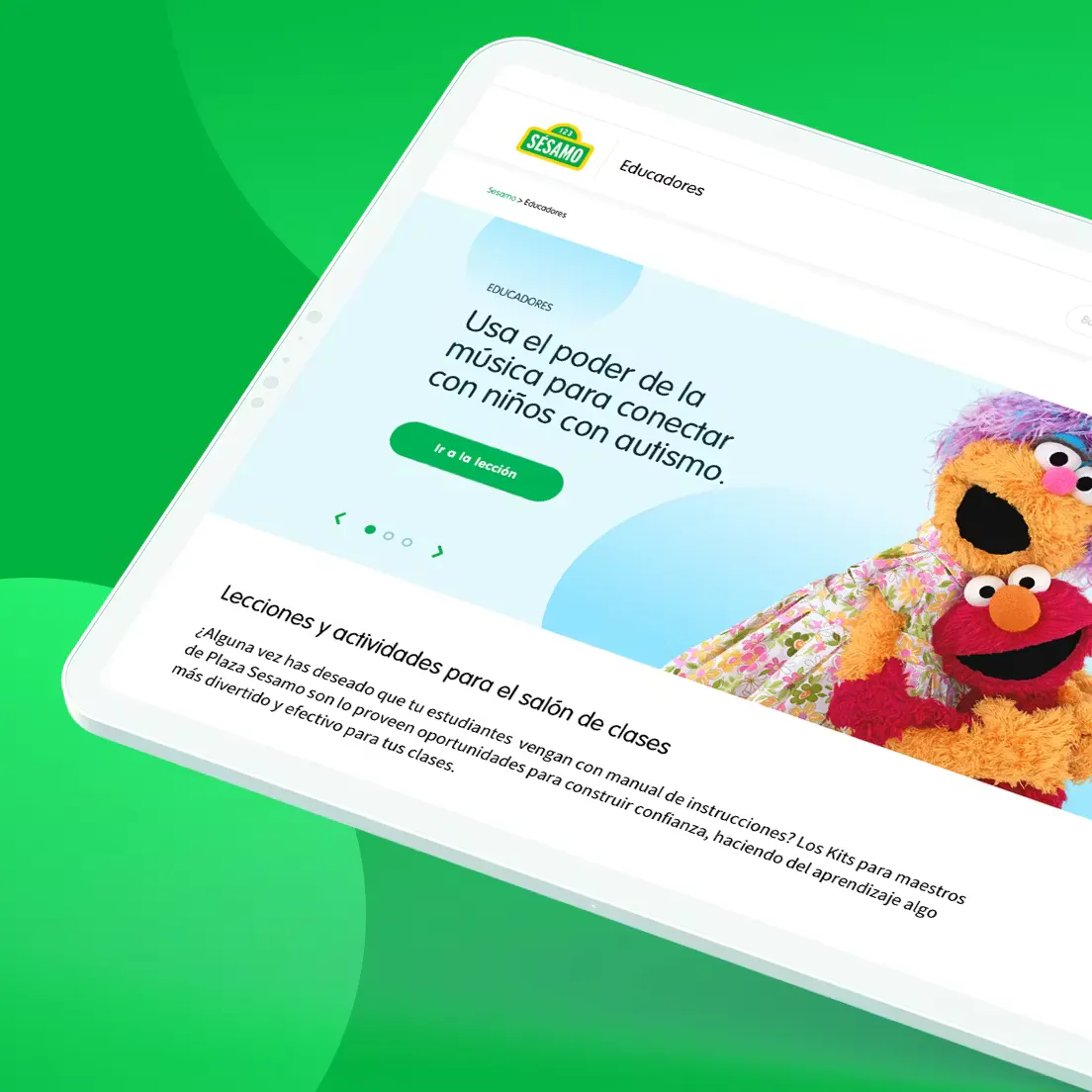 sesame site on a tablet