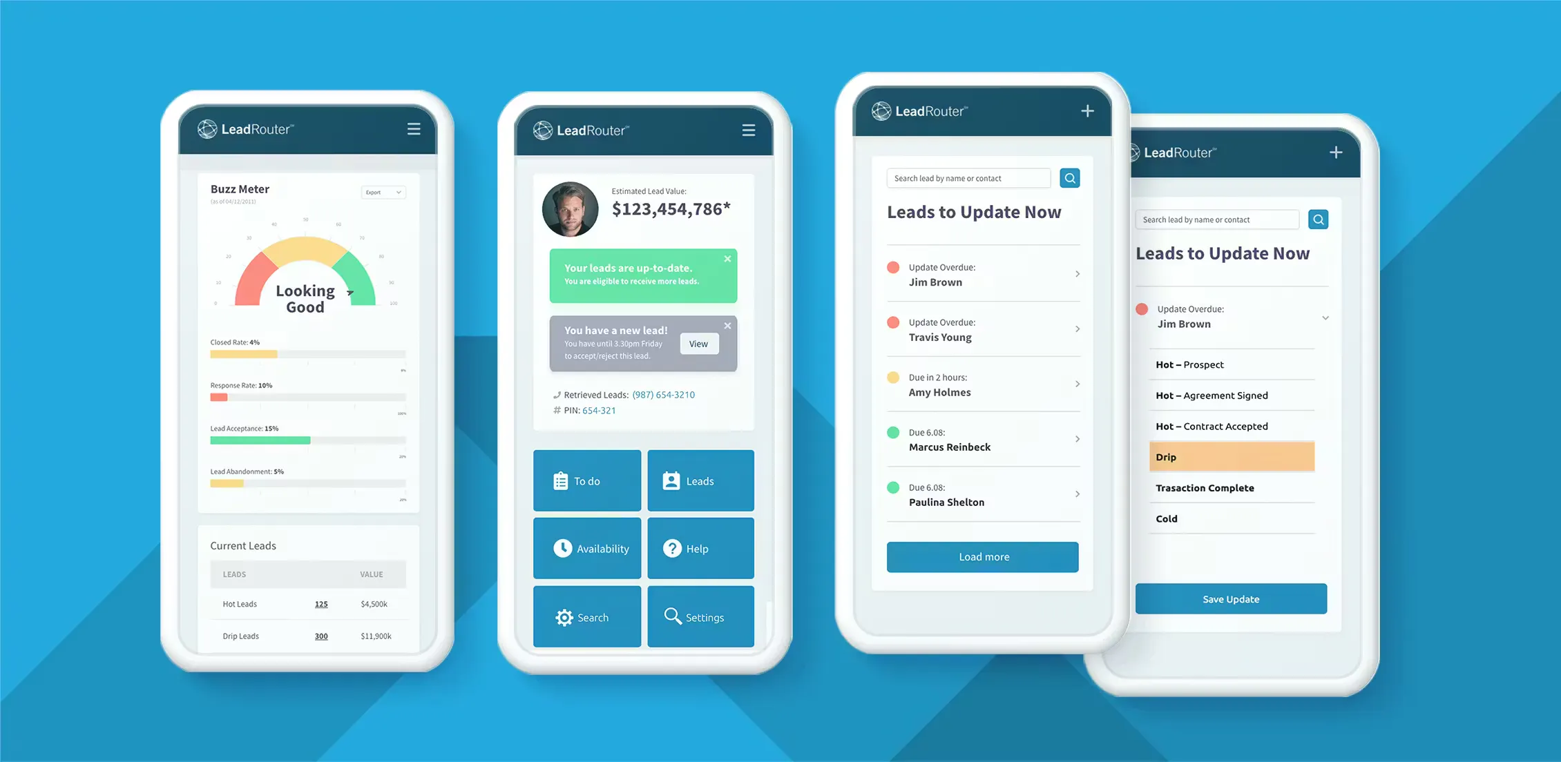 different screens from the Realogy tool