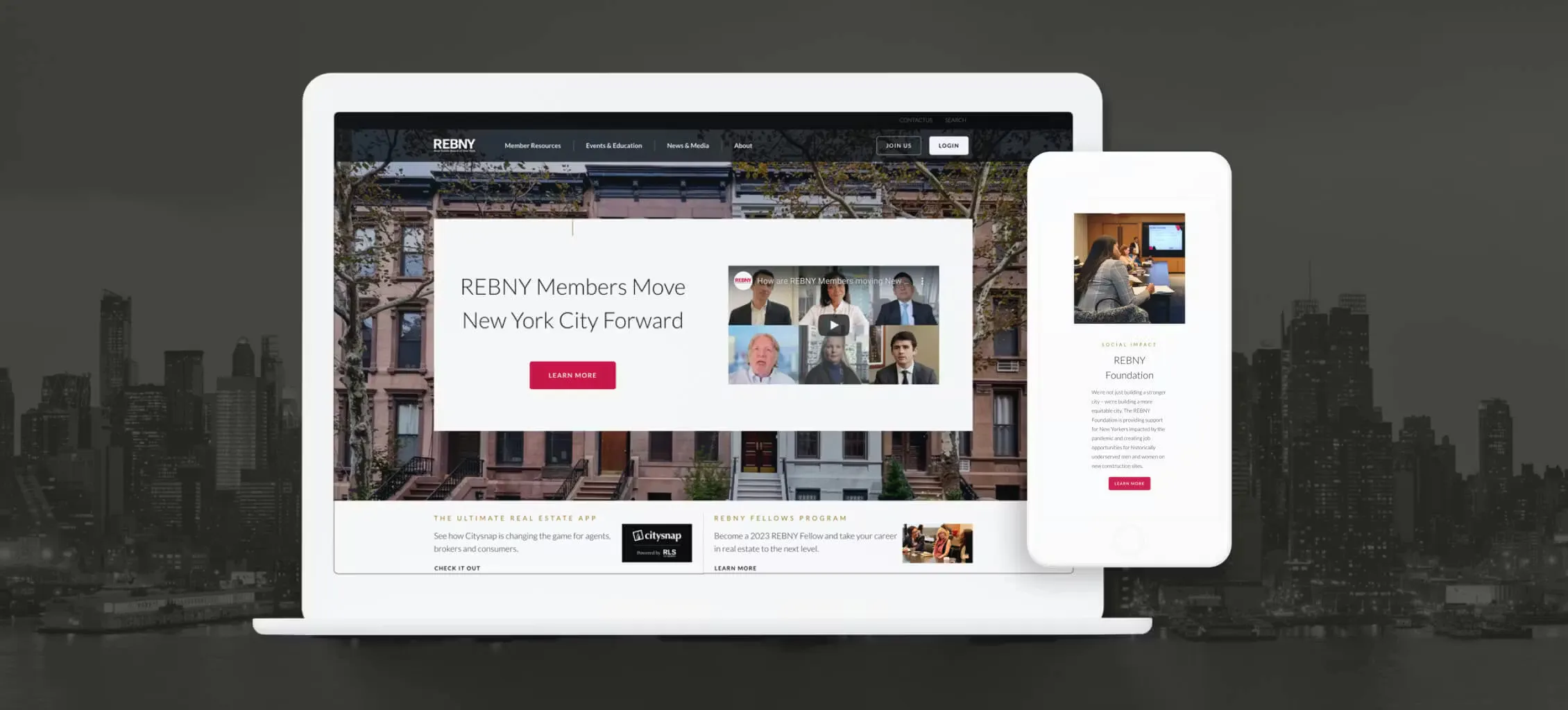 REBNY website on laptop and phone