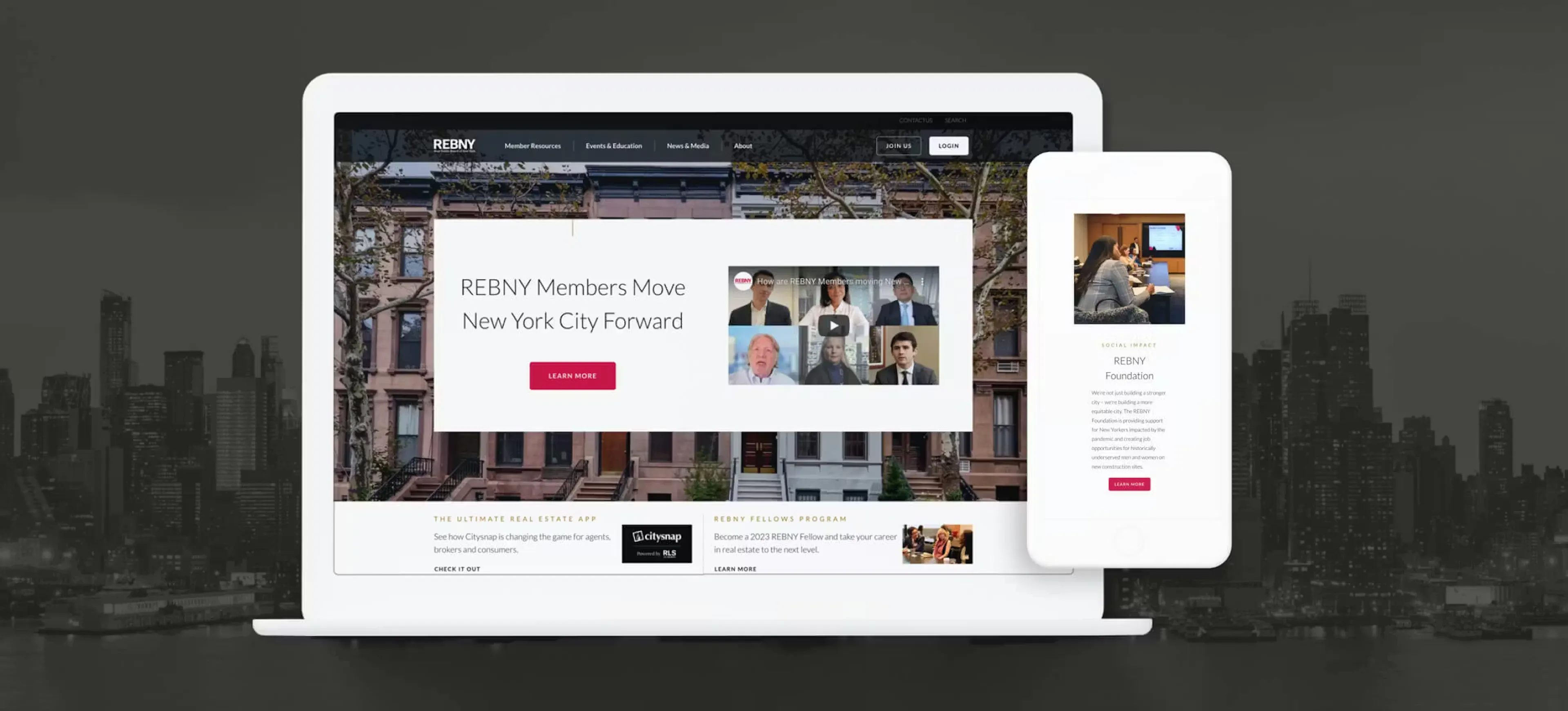 REBNY website on laptop and phone