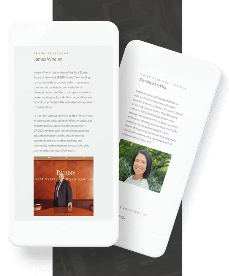 REBNY website screens on phones