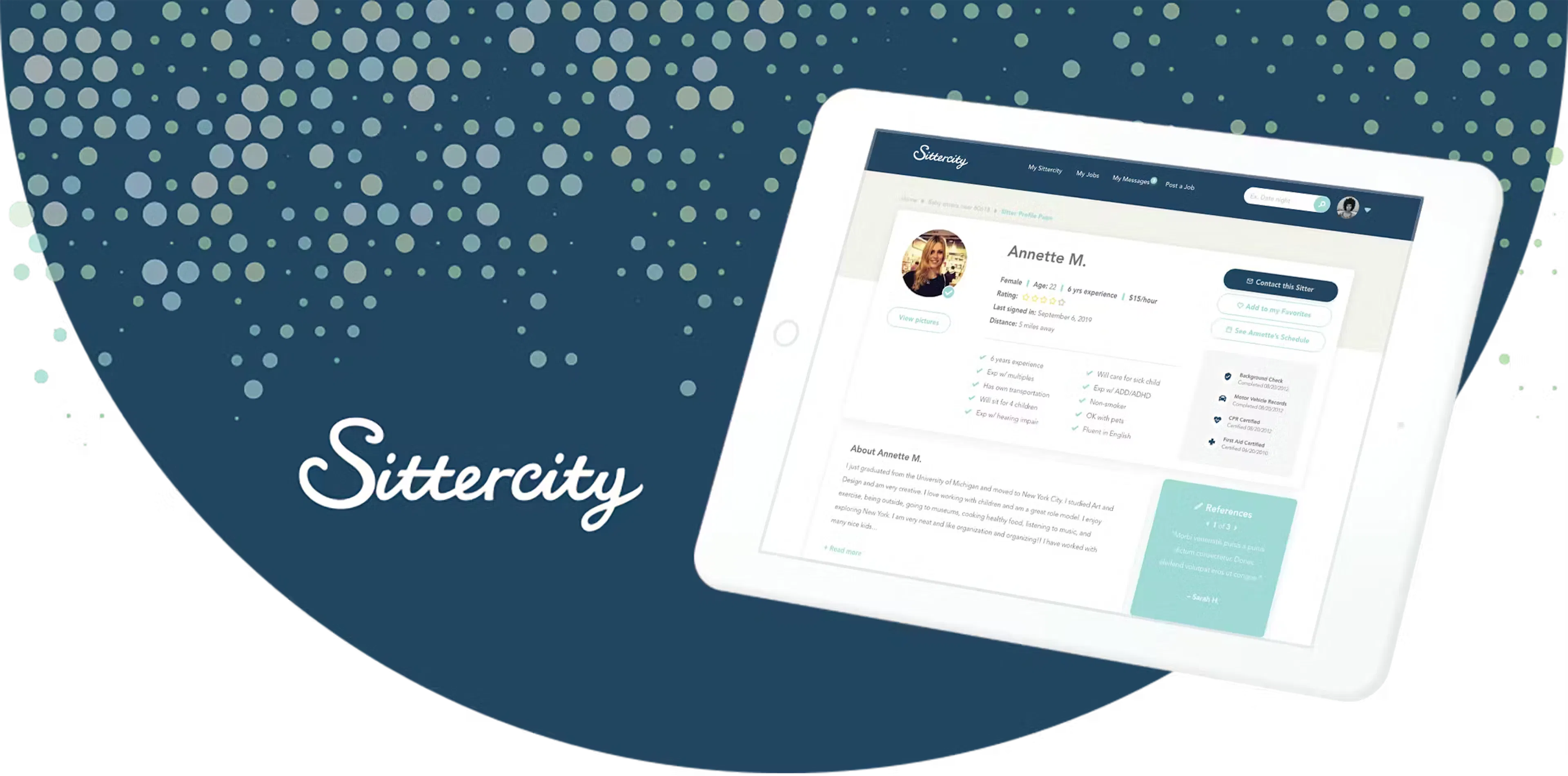 a Sittercity site screen over a tablet