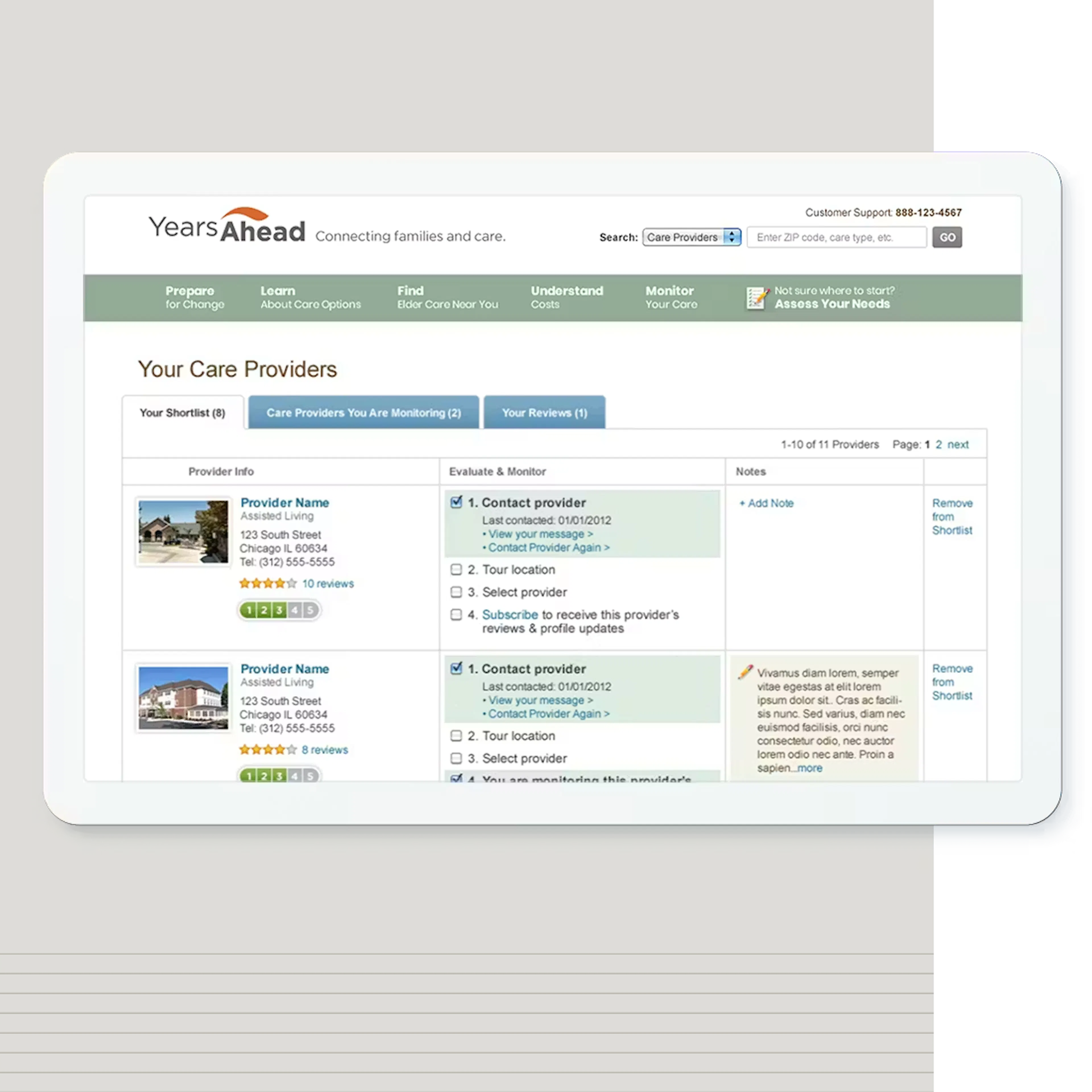 A Years Ahead screen on an ipad