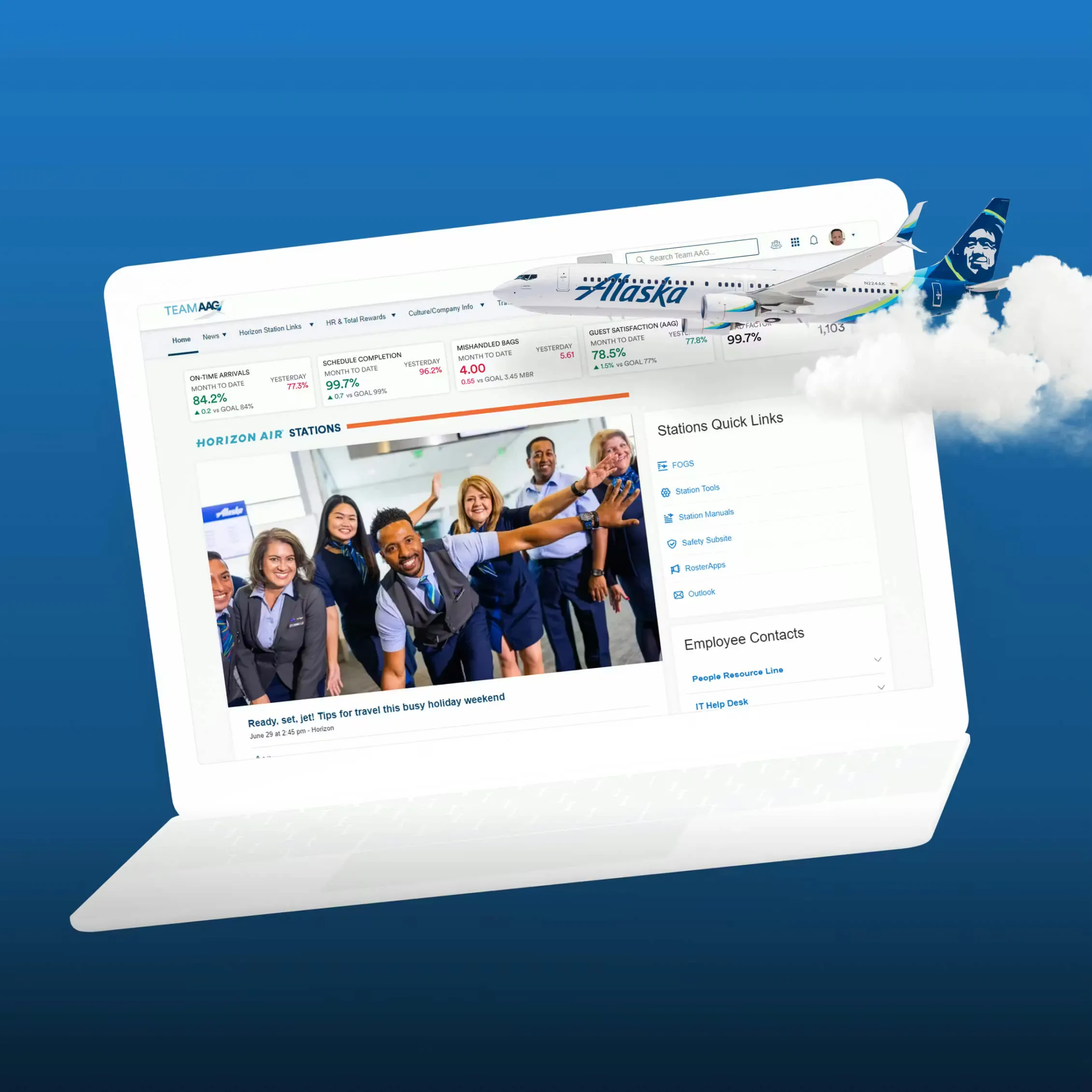 Alaska Airlines intranet screen on a laptop