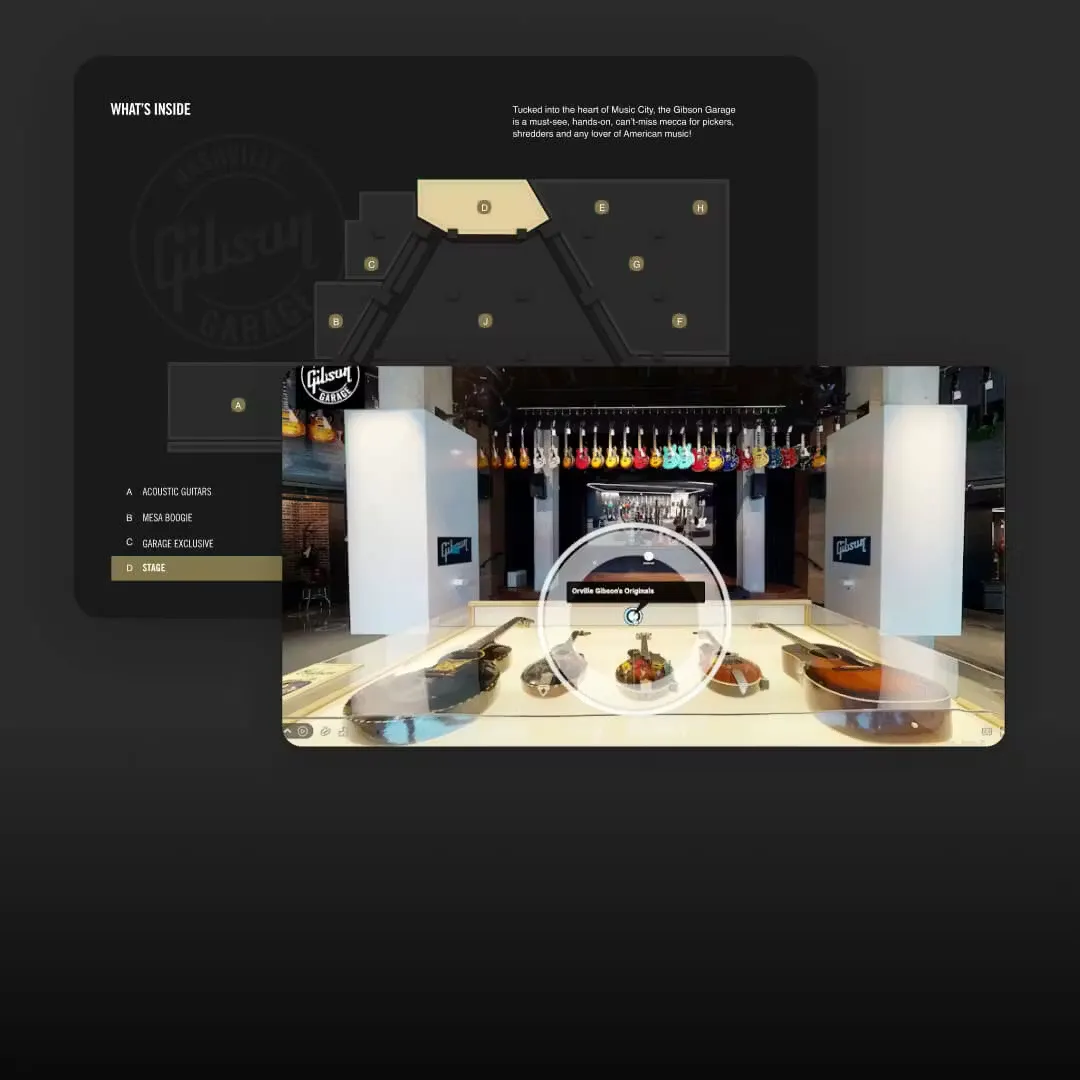 Gibson 3D virtual store experience on a tablet screens