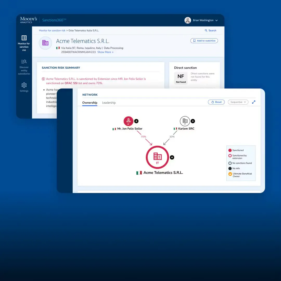 Moody's interface on tablet screens