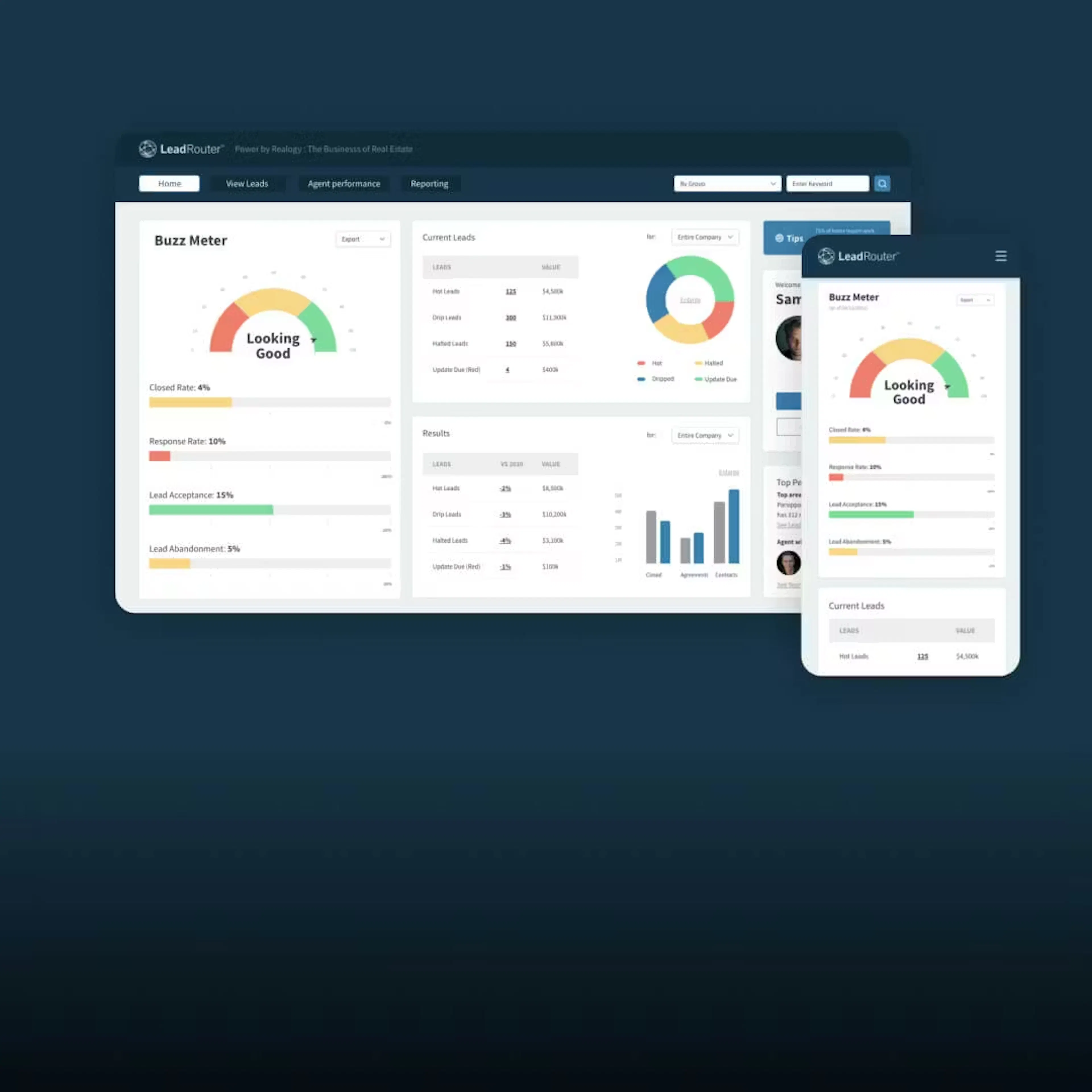 The Realogy tool an a phone and a tablet screen